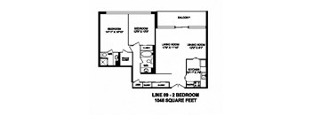 Two bedroom, two bathroom apartment layout at Monaco Towers in Toronto, ON