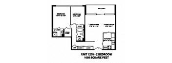 Two bedroom, two bathroom apartment layout at Monaco Towers in Toronto, ON