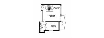 One bedroom, one bathroom apartment layout at San Remo in Toronto, ON