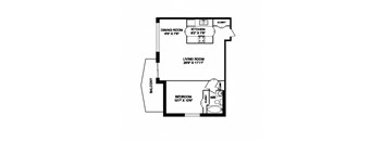 One bedroom, one bathroom apartment layout at San Remo in Toronto, ON