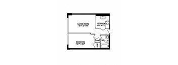 One bedroom, one bathroom apartment layout at San Remo in Toronto, ON