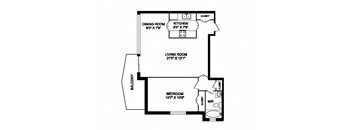 One bedroom, one bathroom apartment layout at San Remo in Toronto, ON