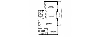 Two bedroom, one bathroom apartment layout at San Remo in Toronto, ON