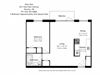 One bedroom, one bathroom apartment layout at Glen Park Apartments in Toronto, ON