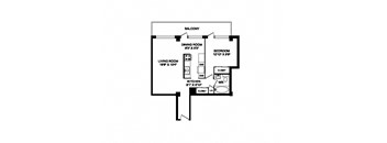 One bedroom, one bathroom apartment layout at South Algiers in Toronto, ON