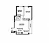 Two bedroom, one bathroom apartment layout at South Algiers in Toronto, ON