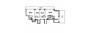 Three bedroom, two bathroom apartment layout at South Algiers in Toronto, ON