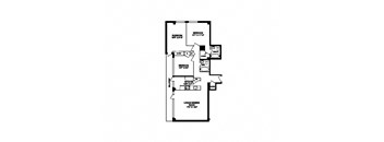 Three bedroom, two bathroom apartment layout at South Algiers in Toronto, ON
