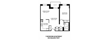 One bedroom, one bathroom apartment layout at Testa Heights in Uxbridge, ON