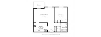 One bedroom, one bathroom apartment layout at Mary Street Apartments in Whitby, ON