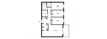 Three bedroom, one bathroom apartment layout at Mary Street Apartments in Whitby, ON