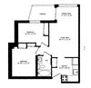 Two bedroom, one bathroom apartment layout at Regency Place in Whitby, ON