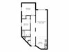 Two bedroom, one bathroom apartment layout at Whitby Place in Whitby, ON