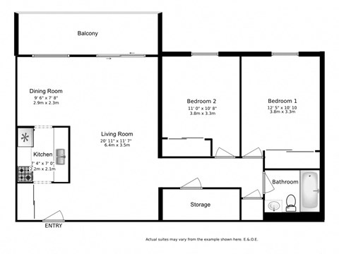 2 bed, 1 bath, generous suites with balcony access at Brighton Court Apartments in Windsor, ON