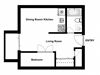 One bedroom, one bathroom apartment layout at Garden Court Apartments in Windsor, ON