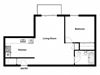 One bedroom, one bathroom apartment layout at Garden Court Apartments in Windsor, ON
