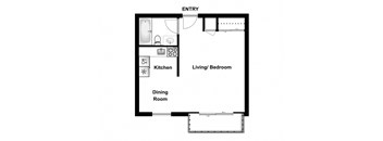 Bachelor, one bathroom apartment layout at Garden Court Apartments in Windsor, ON