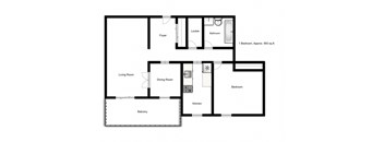 One bedroom, one bathroom apartment layout at Northgate Tower in Woodstock, ON