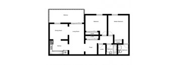 Two bedroom, one bathroom apartment layout at Northgate Tower in Woodstock, ON