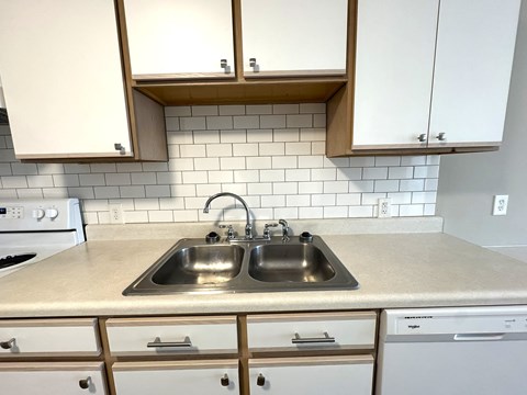 A kitchen with a sink and a stove.