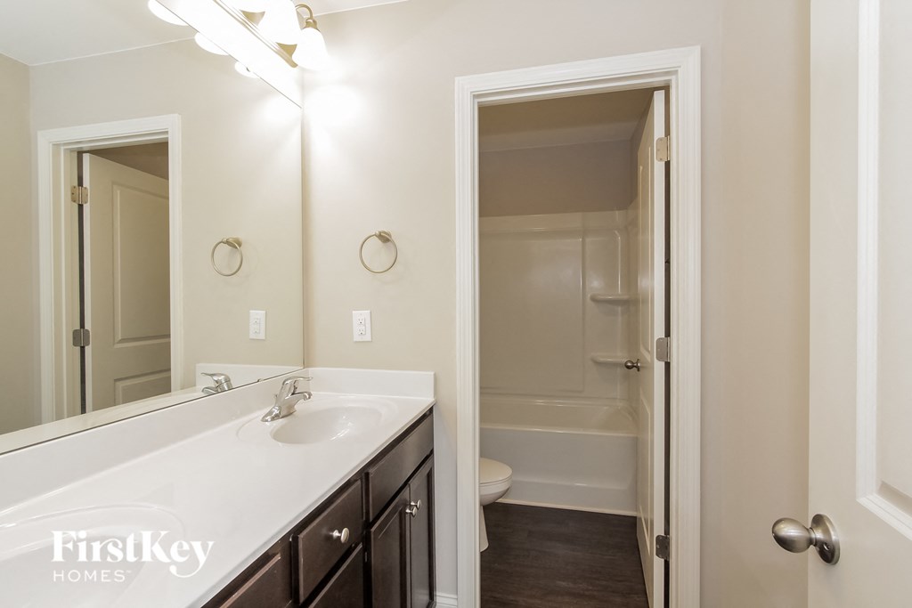 a bathroom with a sink and a mirror and a shower