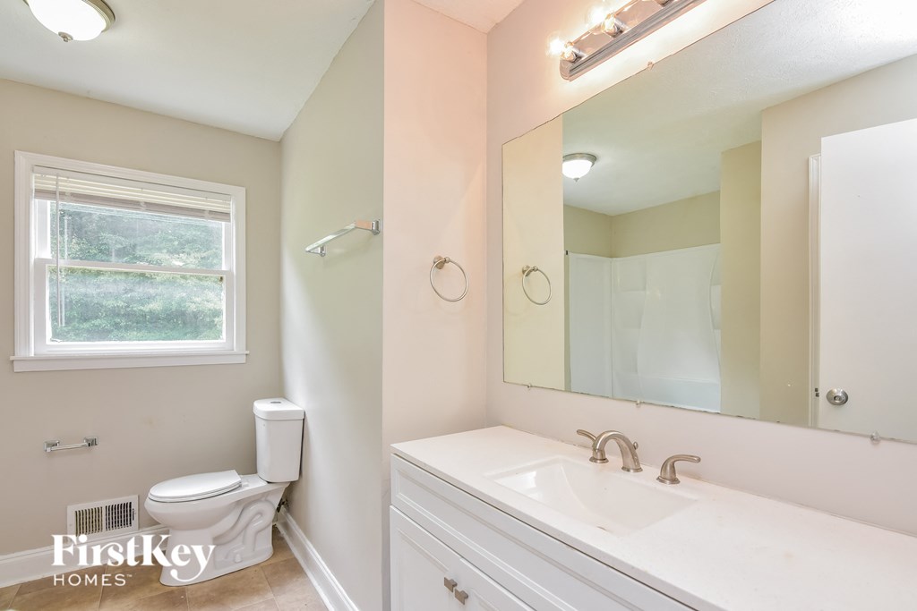 a bathroom with a sink and a mirror and a toilet