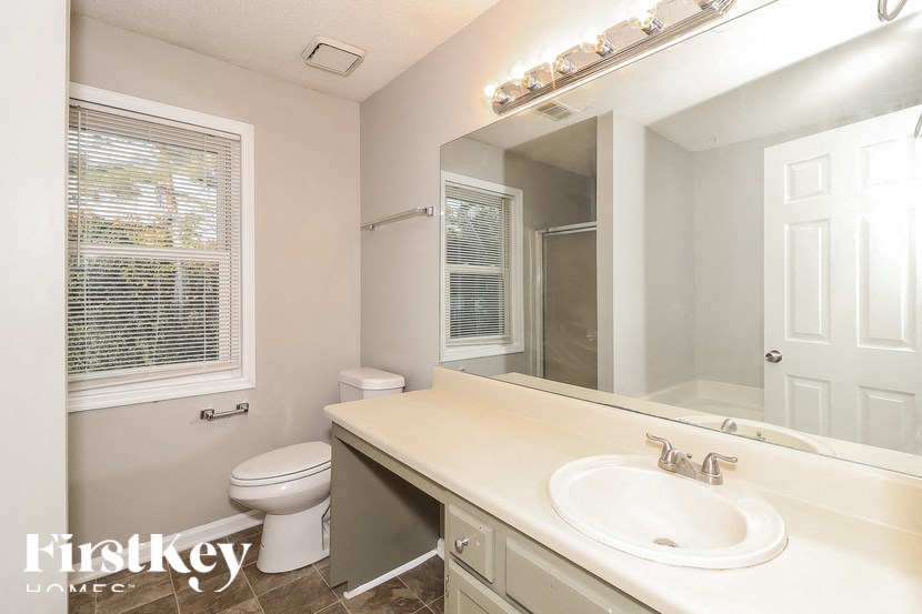 a bathroom with a sink and a toilet and a mirror