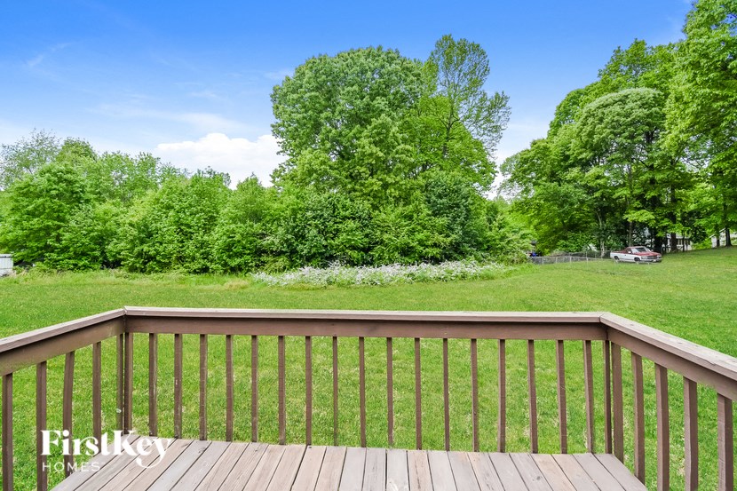 the view of the backyard from the deck