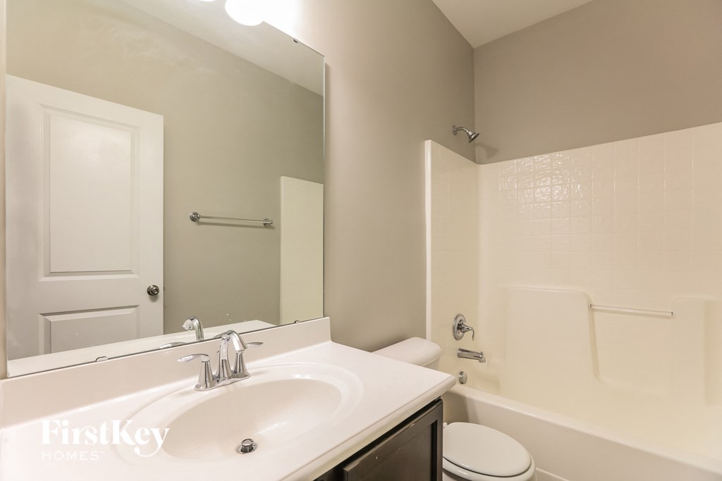 a bathroom with a sink and a toilet and a mirror