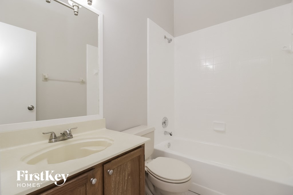 a bathroom with a sink and a toilet and a bath tub
