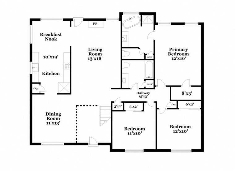a floor plan of a house with a combination of bedrooms and baths