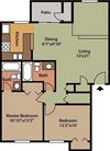 2 BEDROOM, 2 BATHROOM, 905 SQFT.