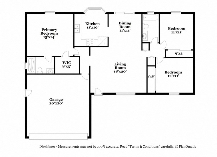a floor plan of a house with two bedrooms and two bathrooms