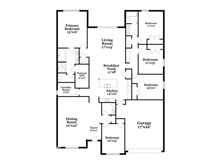 a floor plan of a house with a combination of bedrooms and baths
