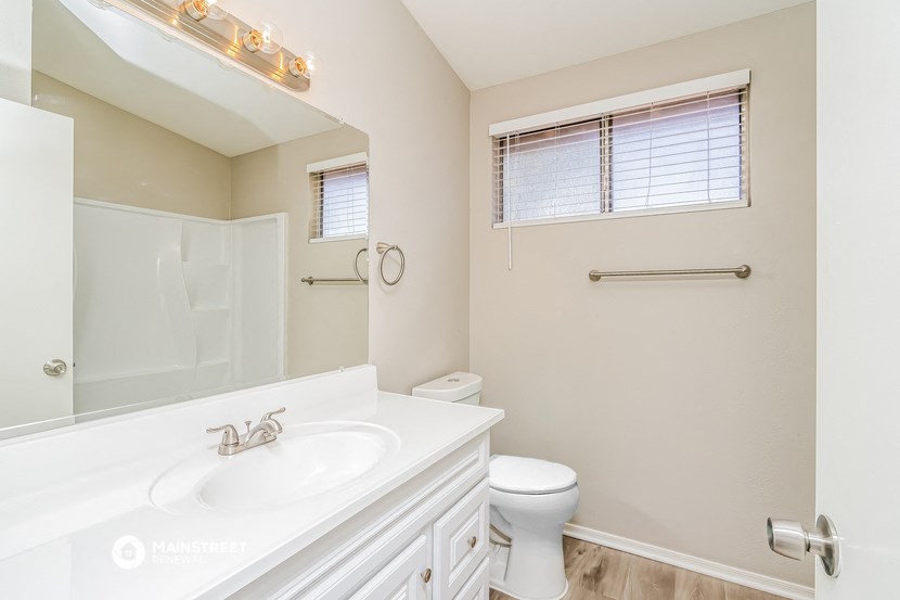 a bathroom with a sink and a toilet and a mirror