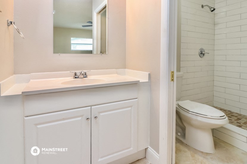 a bathroom with a sink and a toilet and a mirror