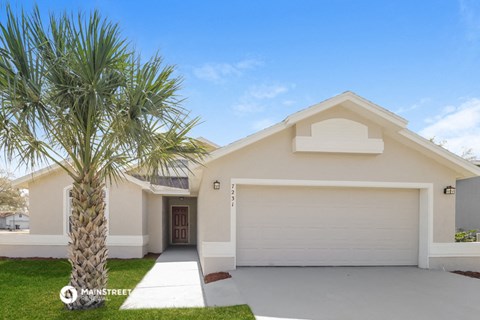 a house with a palm tree in front of it