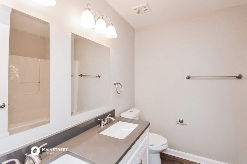 a bathroom with a sink and a mirror and a toilet