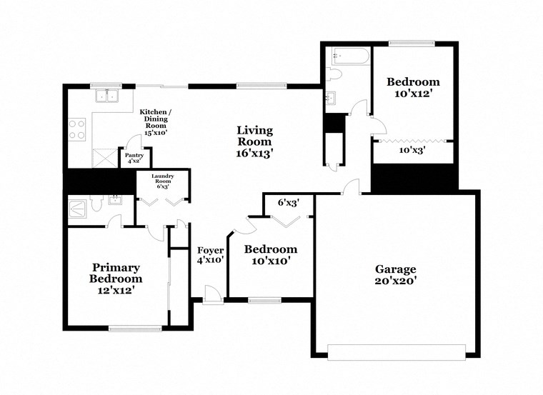a floor plan of a home with two bedrooms and two baths and a hallway with