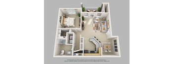 Edgewater Vista Apartments, Decatur Georgia, 1x1 Birch 3D floorplan