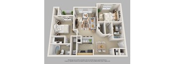 Edgewater Vista Apartments, Decatur Georgia, 2x2 Cedar One 3D floorplan