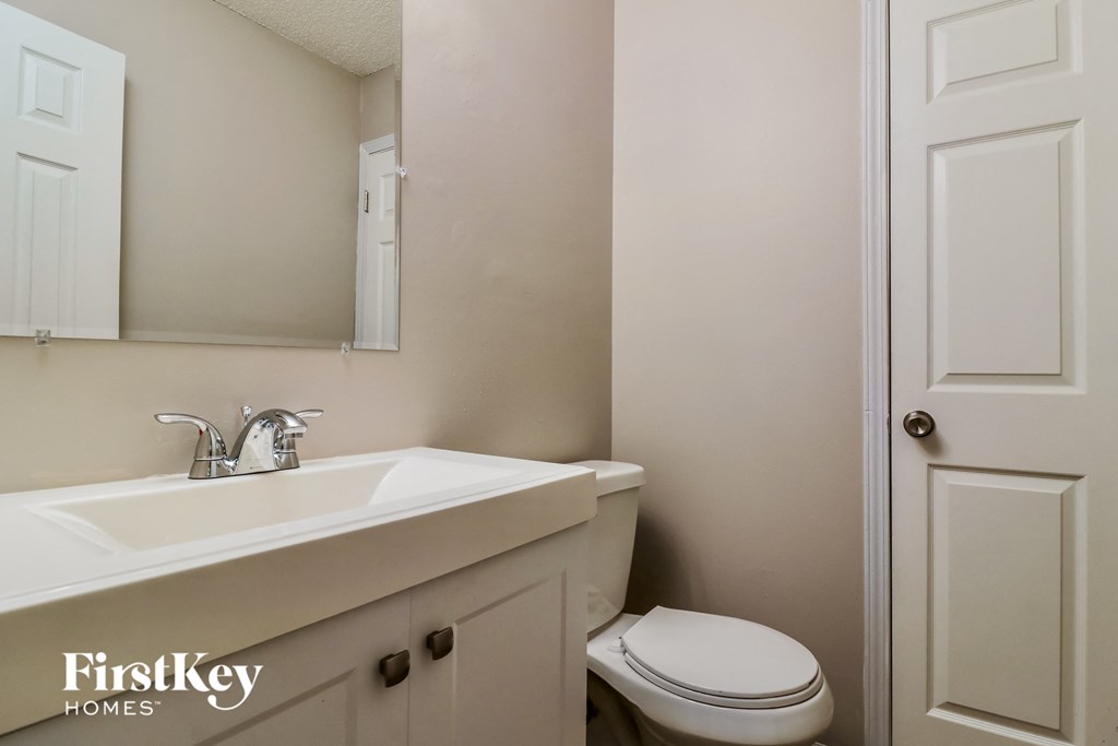 a bathroom with a sink and a toilet and a mirror