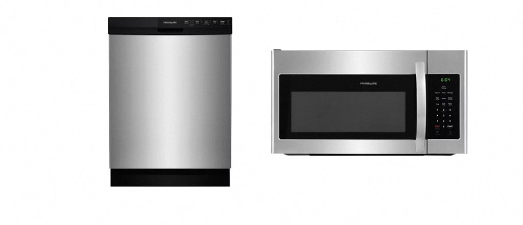 a stainless steel microwave and a black and silver refrigerator