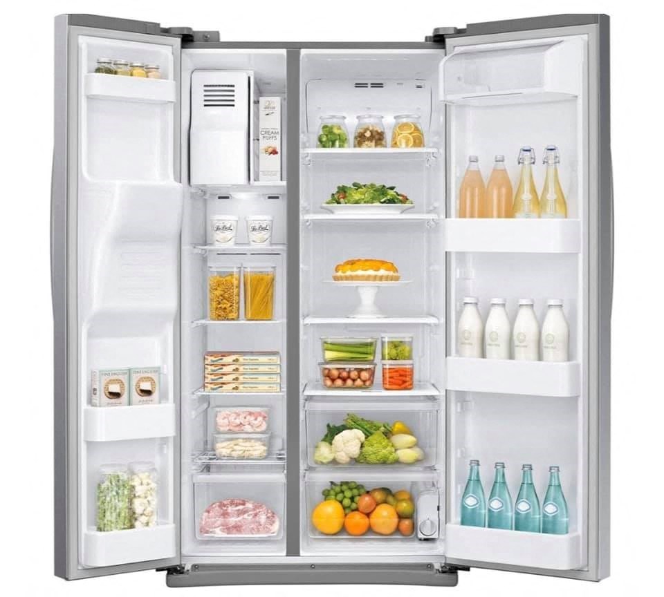 an open refrigerator filled with food and drinks