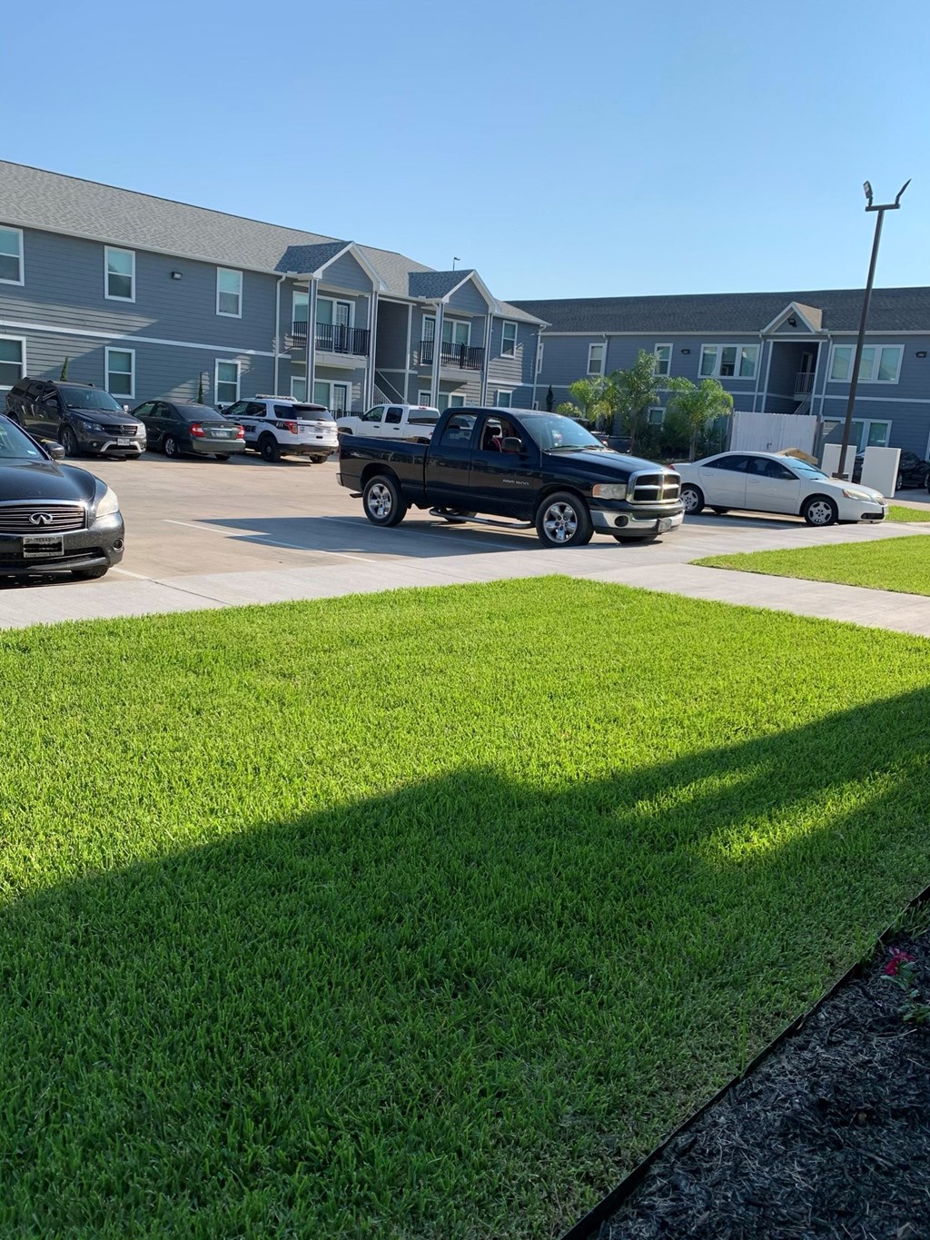 a truck is parked in a parking lot