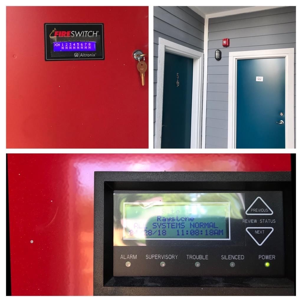 three photos of a door with a sign on it and the door to a house