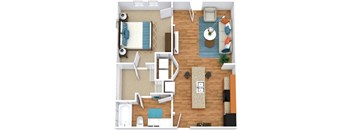 1 bed 1 bath A2 Floor Plan at The Landings at Brooks City-Base, San Antonio, 78235