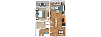 1 bed 1 bath A3 Floor Plan at The Landings at Brooks City-Base, San Antonio, Texas