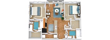 2 bed 2 bath B1 Floor Plan at The Landings at Brooks City-Base, Texas