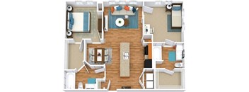 2 bed 2 bath B2 Floor Plan at The Landings at Brooks City-Base, Texas, 78235